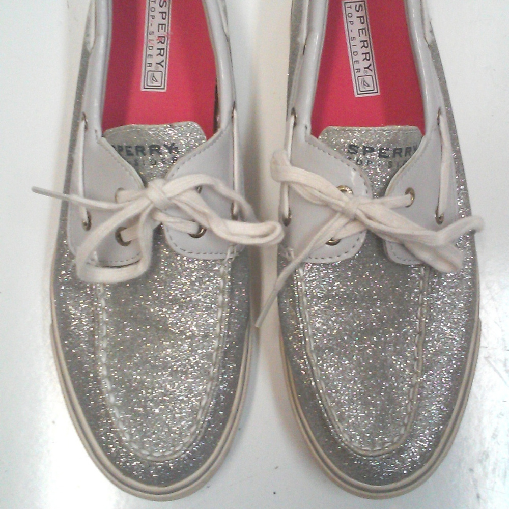 Silver Leather Glitter Boat Deck Topsider Shoes